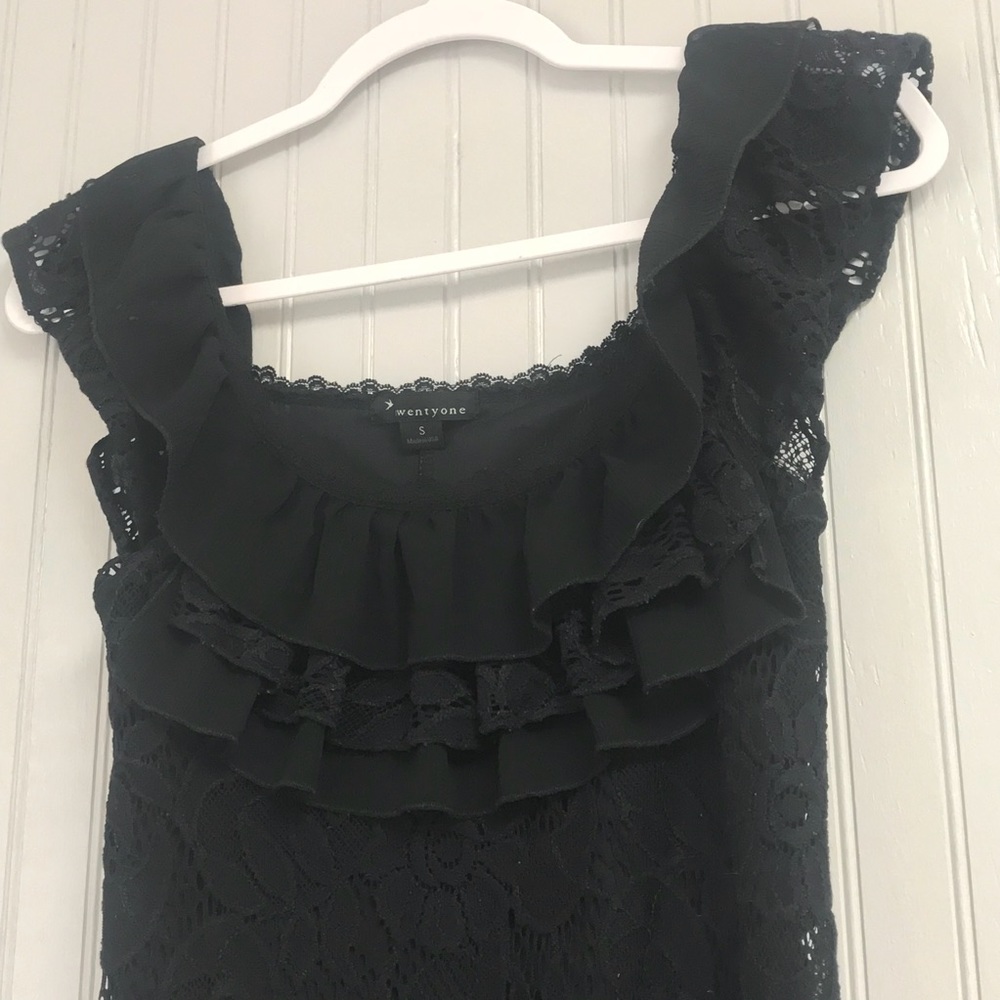 Black Lace Top with Ruffles - Picture 2 of 6